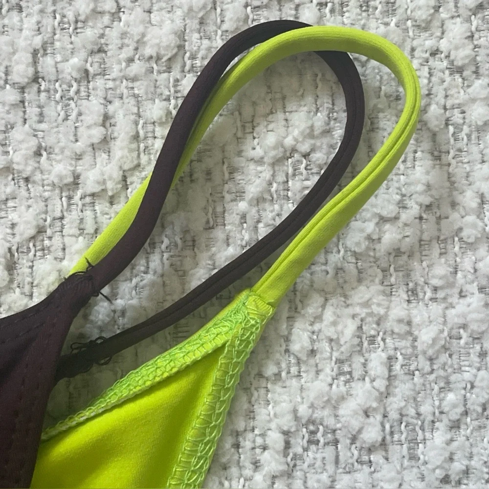 NWT Zara Double Bikini Bottom Swim Suit Size Medium Brown Neon Green Vacation - Picture 10 of 11